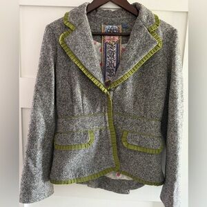 L.A.M.B. Tweed Pleated Blazer with Lime Green Trim